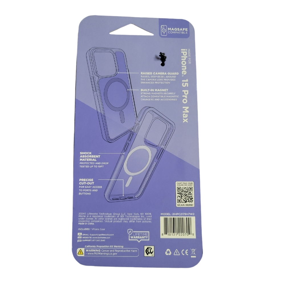 iHome Mag Safe Velo Phone Case for iPhone 15 Pro Max 10' Drop Test Pastel Purple - Picture 5 of 6